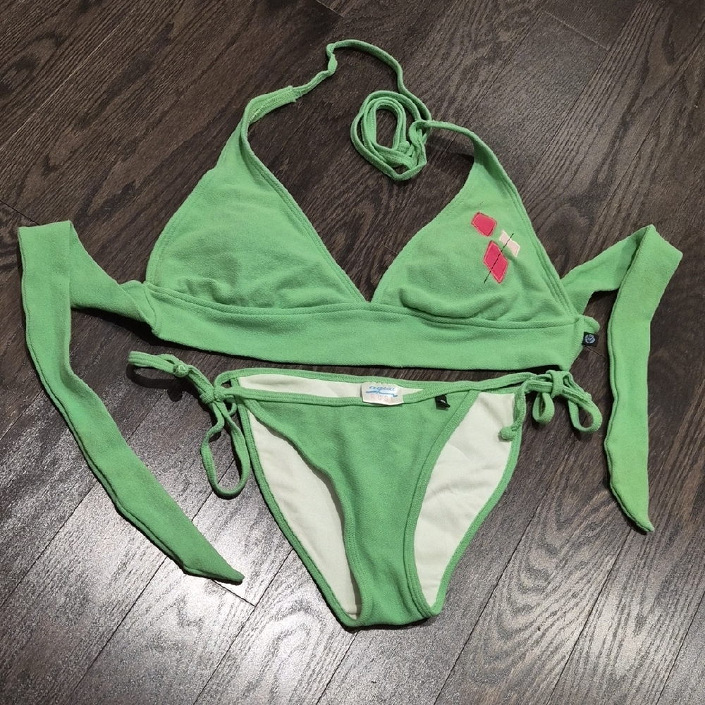 Green Bikini Set with Pink Accents